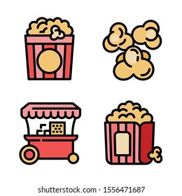 Popcorn icons set. Outline set of popcorn vector icons for web design isolated on white background