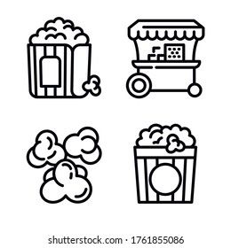 Popcorn Icons Set. Outline Set Of Popcorn Vector Icons For Web Design Isolated On White Background