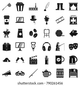 Popcorn icons set. Simple style of 36 popcorn vector icons for web isolated on white background