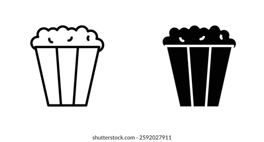 Popcorn icons. stroke line and black solid icons