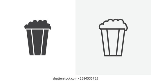 Popcorn icons vectors illustrations in black fill and liner versions