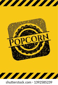 Popcorn inside warning sign, black grunge emblem. Vector Illustration. Detailed.