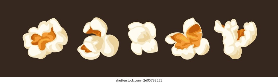 Popcorn isolated on dark background. Vector cartoon flat illustration. 