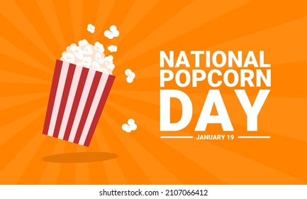 Popcorn isolated on a yellow background. Cinema icon in flat style. Snack. Big red and white strip box. as the national popcorn day banner.