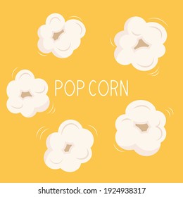 Popcorn items vector cute set. Tasty fast food unhealthy meal. 5 individual pieces of popcorn