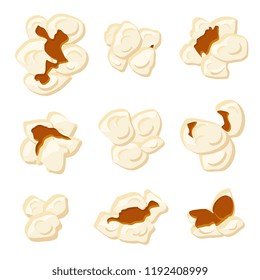 Popcorn kernels. Cartoon roasted sweetcorn vector isolated signs. Snack kernel corn, popcorn food for cinema illustration