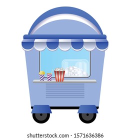 Popcorn kiosk icon. Cartoon of popcorn kiosk vector icon for web design isolated on white background