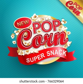 Popcorn Label, Symbol Or Sign. Vectot Illustration Of Super Snack For Your Design.