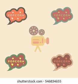 Popcorn label Vector illustration Collection in flat style Cinema Popcorn in Speech Bubble