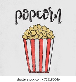 Popcorn lettering. Vector hand drawn illustration. The idea for a  poster, postcard, t-shirt.