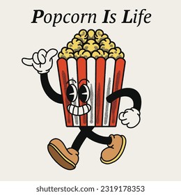 Popcorn is Life With Popcorn Groovy Character Design