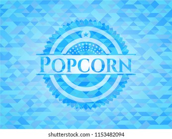 Popcorn light blue emblem with mosaic background