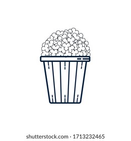 Icono de línea de palomitas. Maíz pop, cubo, caja. Concepto de cine. La ilustración vectorial se puede utilizar para ver películas, comida para llevar, bocadillos