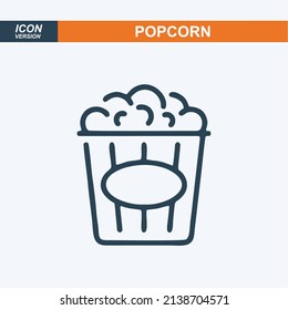 Icono de línea de palomitas. Maíz pop, cubo, caja. Concepto de cine. La ilustración vectorial se puede usar para ver películas, comida para llevar, bocadillos