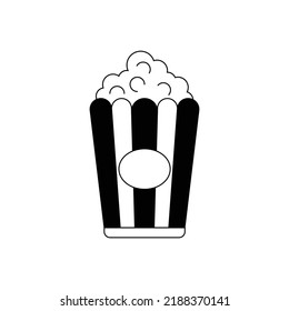 Icono de línea de palomitas. Maíz pop, cubo, caja. Concepto de cine. comida para llevar, bocadillo. aislado de fondo blanco. ilustración vectorial