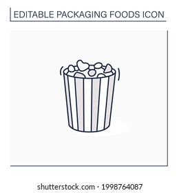 Popcorn line icon. Tasty corn in special paper box. Portion control. Packing food concept. Isolated vector illustration. Editable stroke