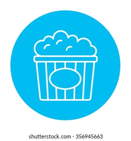 Popcorn line icon for web, mobile and infographics. Vector white icon on the light blue circle isolated on white background.
