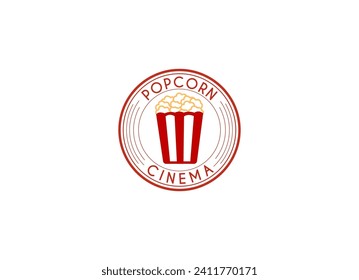 Popcorn logo badge with illustration of popcorn in bucket