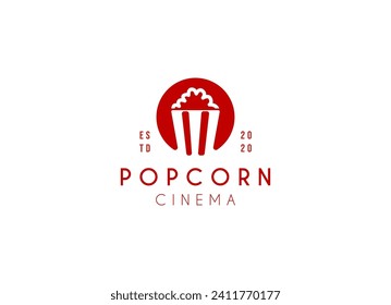 Popcorn logo badge with illustration of popcorn in bucket