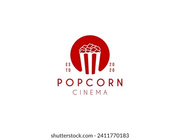 Popcorn logo badge with illustration of popcorn in bucket