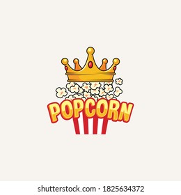 Popcorn Logo Design Template With Crown Vector