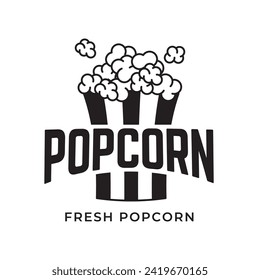 Popcorn logo, label, symbol or sign isolated on white background. Vector illustration of snack for your design.