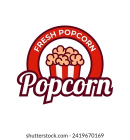 Popcorn logo, label, symbol or sign isolated on white background. Vector illustration of snack for your design.