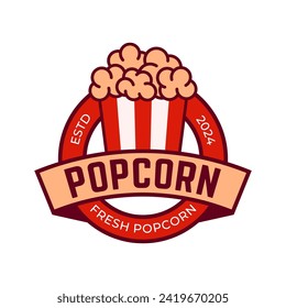 Popcorn logo, label, symbol or sign isolated on white background. Vector illustration of snack for your design.