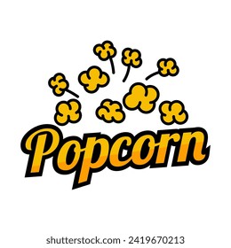 Popcorn logo, label, symbol or sign isolated on white background. Vector illustration of snack for your design.