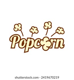 Popcorn logo, label, symbol or sign isolated on white background. Vector illustration of snack for your design.