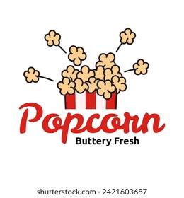 Popcorn logo, label, symbol or sign isolated on white background. Vector illustration of snack for your design.