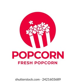 Popcorn logo, label, symbol or sign isolated on white background. Vector illustration of snack for your design.