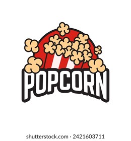 Popcorn logo, label, symbol or sign isolated on white background. Vector illustration of snack for your design.