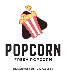 Popcorn logo, label, symbol or sign isolated on white background. Vector illustration of snack for your design.