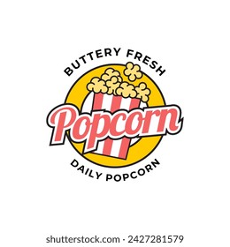 Popcorn logo, label, symbol or sign isolated on white background. Vector illustration of snack for your design.