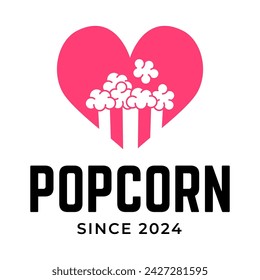 Popcorn logo, label, symbol or sign isolated on white background. Vector illustration of snack for your design.