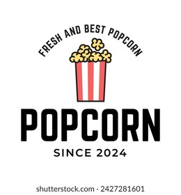 Popcorn logo, label, symbol or sign isolated on white background. Vector illustration of snack for your design.