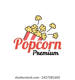 Popcorn logo, label, symbol or sign isolated on white background. Vector illustration of snack for your design.