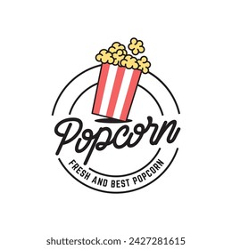 Popcorn logo, label, symbol or sign isolated on white background. Vector illustration of snack for your design.