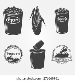 Popcorn logo - vector collection of black popcorn symbols and elements and corn icon