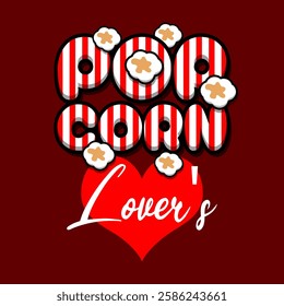 Popcorn Lover's Day to celebrate on March 13th. Popcorn with a red heart on dark red background. Food event banner.