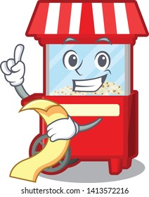 Popcorn machine with menu isolated mascot.