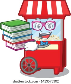  popcorn machine student with book cartoon
