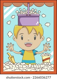 Popcorn maker, cute kid design concept