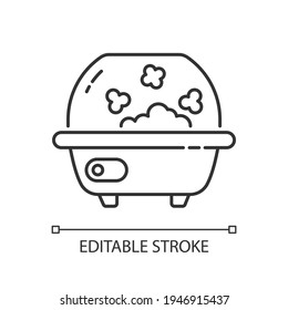 Popcorn Maker Linear Icon. Machine For Cooking Corn. Small Kitchen Appliance. Technology For Home. Thin Line Customizable Illustration. Contour Symbol. Vector Isolated Outline Drawing. Editable Stroke