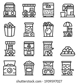 Popcorn maker machine icons set. Outline set of popcorn maker machine vector icons for web design isolated on white background