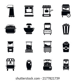 Popcorn maker machine icons set simple vector. Cinema corn. Making cook