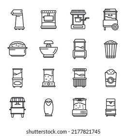 Popcorn maker machine icons set outline vector. Cinema corn. Making cook