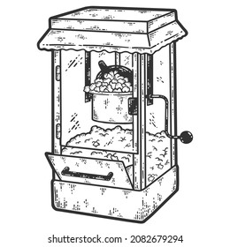 Popcorn making machine. Sketch scratch board imitation. Black and white.