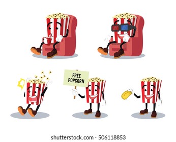 popcorn man cartoon set